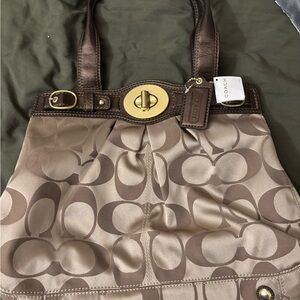 Coach Brown and Tan Signature Tote Bag